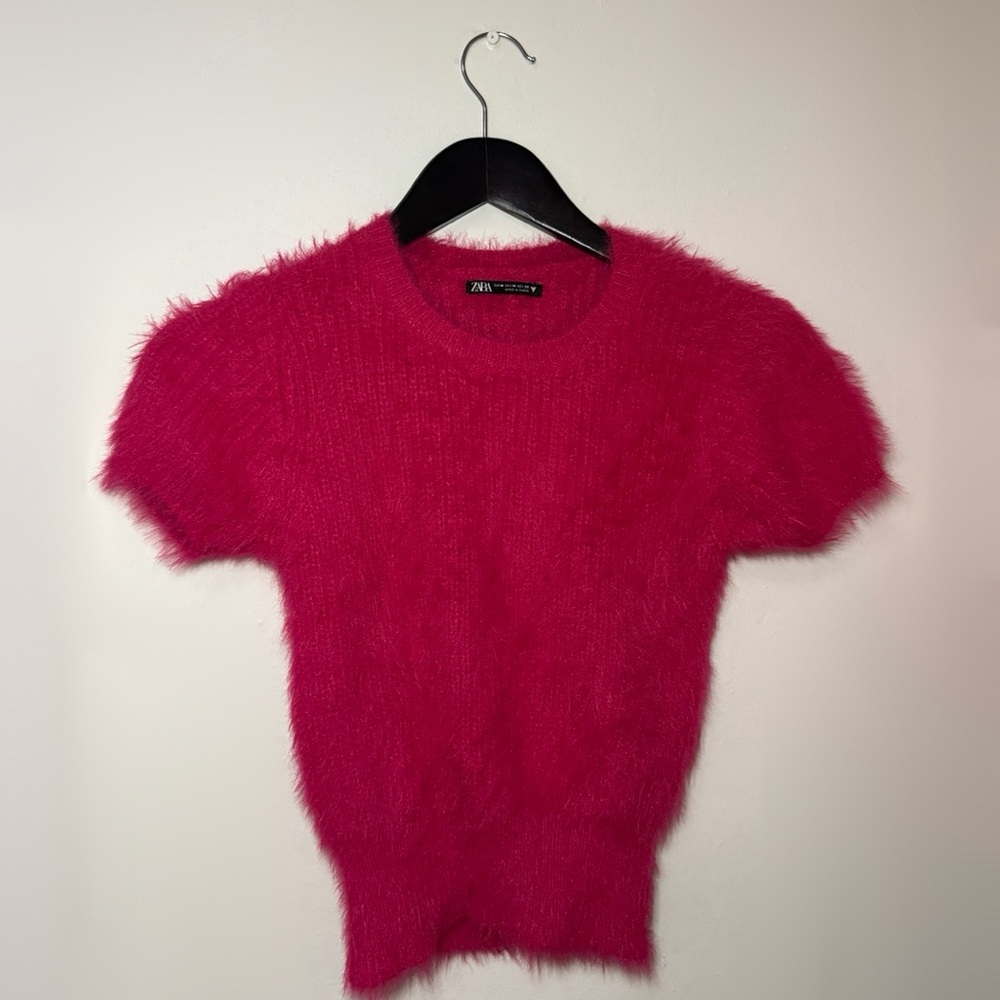 Zara Hot Pink Faux Fur Top